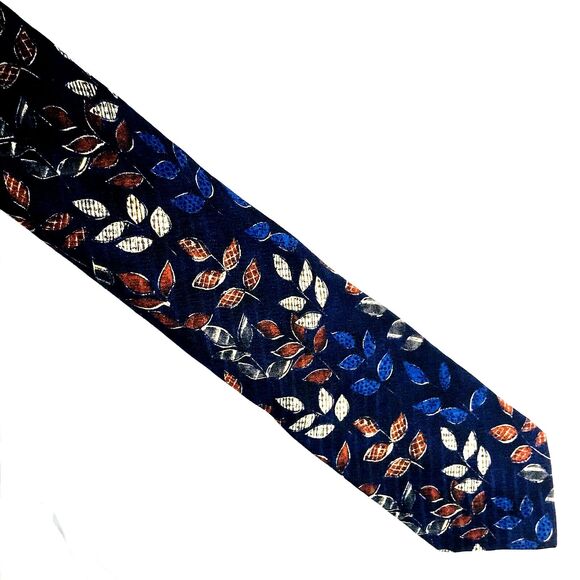 Ermenegildo Zegna Italy Madras Tie Italian Silk Leaf Tree Blue Luxury Money Y2K - Picture 2 of 12